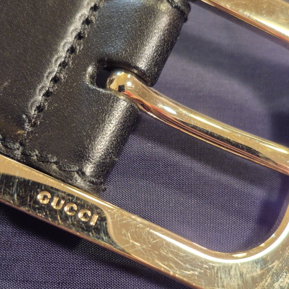 Gucci Women's Black Leather Belt with Gold Buckle